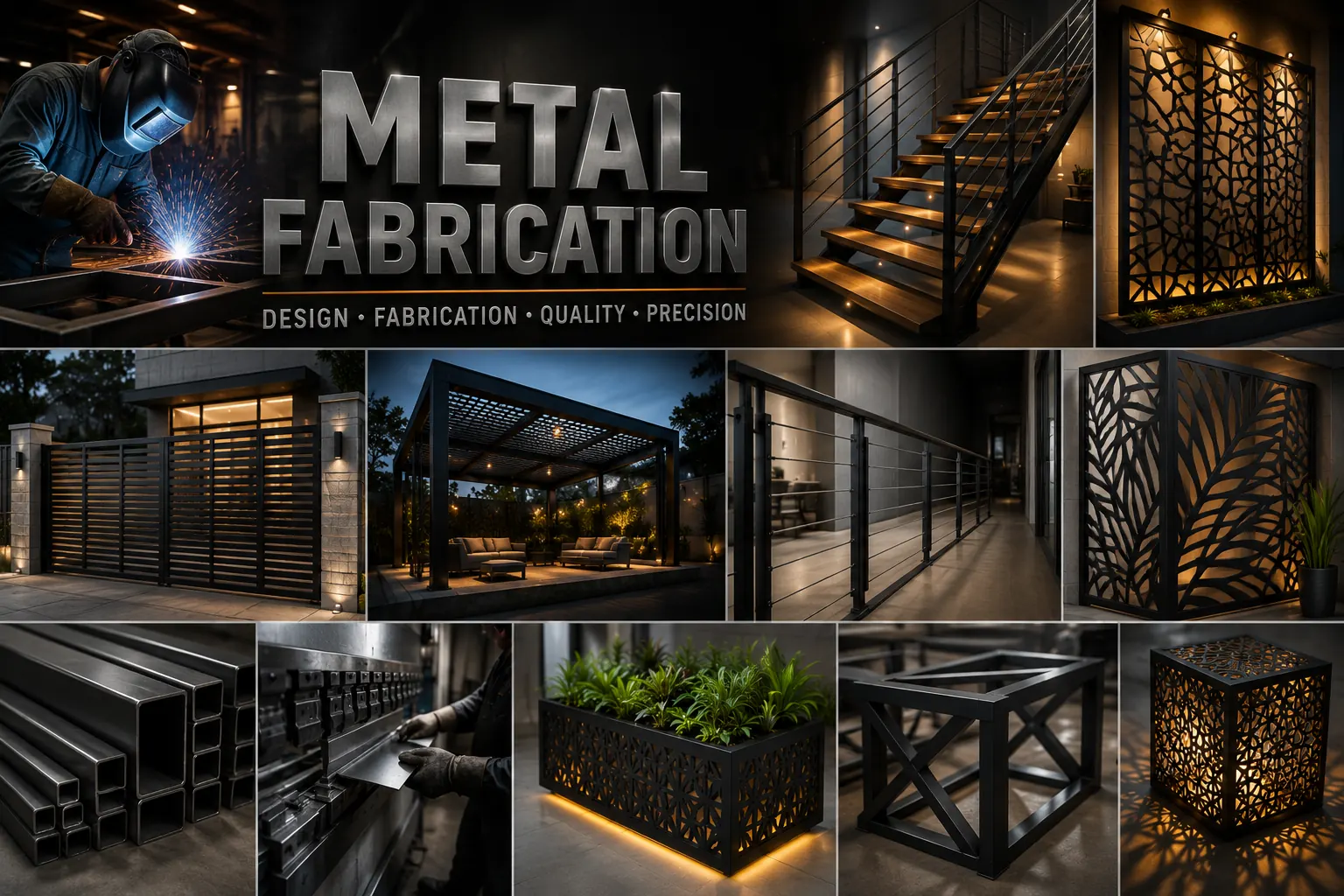 Custom gates, railings, screens and fabricated metal details from Evergreen projects
